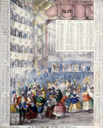 Calendrier de 1859 représentant une soirée de Carnaval au Teatro alla Scala en 1859. - Unknown artist