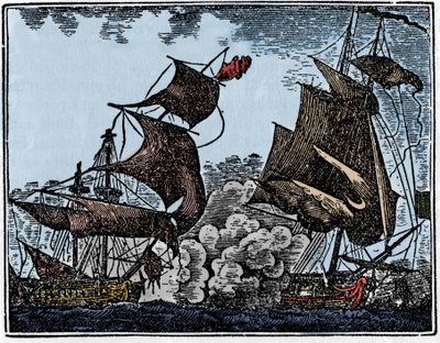 Le capitaine Thy attaque un galion indien (collision) - Unknown artist