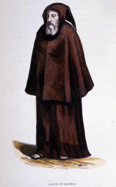 Capucin en manteau, gravure d
