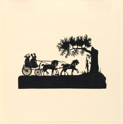 Carrosse et chevaux en silhouette - Unknown artist