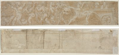 Char tiré par des lions avec amorini (recto) Étude architecturale partielle (verso) - Unknown artist