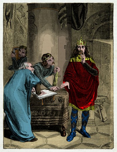 Charlemagne dictant ses capitulaires à son ministre Alcuin (732-804), Gravure du 19ème siècle - Unknown artist