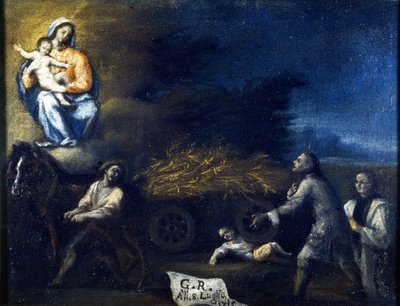 Enfant écrasé par une charrue. Ex-voto de 1715 du sanctuaire de Santa Valeria à Seregno (Milan) - Unknown artist