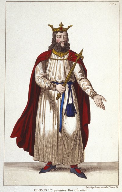 Clovis I (466-511), Roi des Francs, Dynastie des Mérovingiens. Gravure de 1830 - Unknown artist