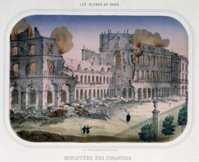 Commune de Paris : Incendie au Ministère des Finances (au moment des Tuileries) le 24 mai 1871. Gravure du 19e siècle. - Unknown artist