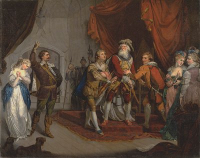 Cordelia défendue par le comte de Kent, de "Le Roi Lear" de Shakespeare, I, i - Unknown artist