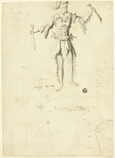 Homme costumé portant deux épées - Unknown artist