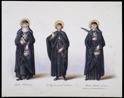 Costumes : 1. Sainte Ubaldesca, 2. Saint Ugo Commandant de Gênes, 3. Sainte Toscane de vie. sd. 19ème siècle - Unknown artist