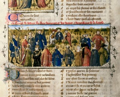 Divertissements de cour : danses et jeux. La scène se déroule en présence des dieux de l
