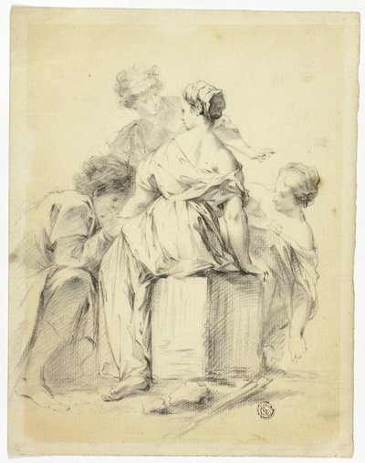 Scène de cour avec un jeune homme et trois jeunes filles - Unknown artist
