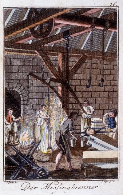 Artisanat : le fabricant de quincaillerie dans son atelier. Dans « Description complète des arts et métiers et ateliers pour les jeunes » par Johan Peter Vue. Éd. Nuremberg, Weigel et Schneider - Unknown artist