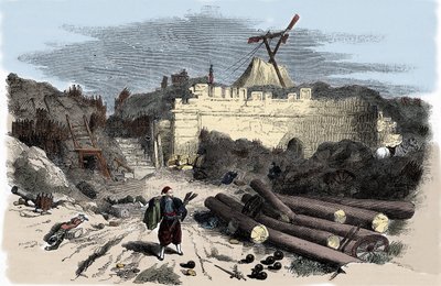 Guerre de Crimée (1853-1856) : télégraphe de Claude Chappe à Malakoff - Gravure - Unknown artist