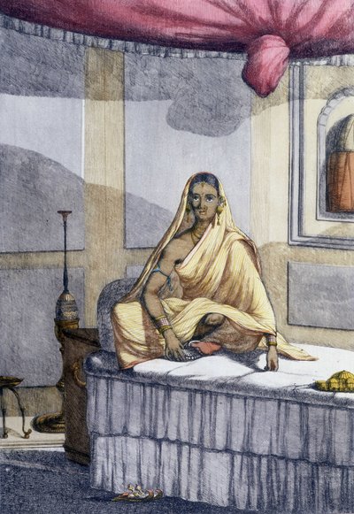 Culture, civilisation et société indiennes : « Femme de distinction » ou femme de haute caste. Gravure de 1808. - Unknown artist