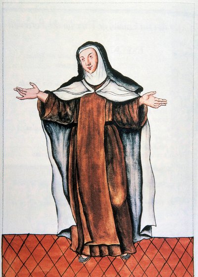 Vie quotidienne et coutumes du Pérou : Carmélite déchaussée. Aquarelle tirée du livre Trujillo del Peru par Baltasar Martinez Companon y Bajanda, évêque de Trujillo (1782-1785). 18ème siècle Madrid. Biblioteca del Palacio Real - Unknown artist