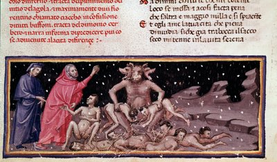 Dante et Virgile rencontrent Ciacco et Cerbère avec les gourmands (chant 9 de l