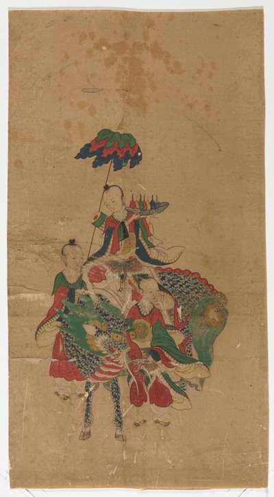 Immortel taoïste sur un qilin et deux assistants - Unknown artist