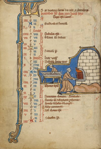 Page du calendrier de décembre ; Cuisson du pain - Unknown artist