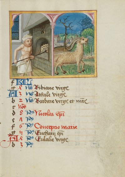 Page du calendrier de décembre ; Cuisson du pain ; Capricorne - Unknown artist