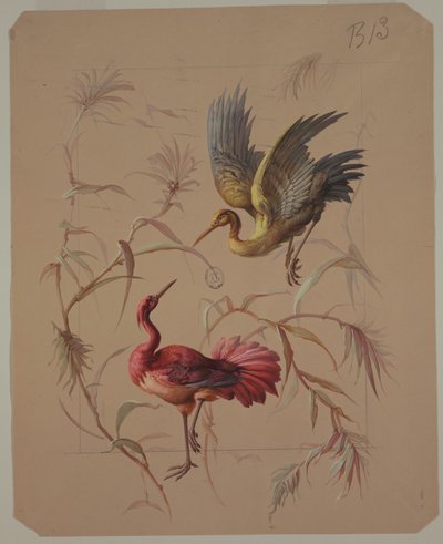 Design pour papier peint et textile : Fleurs et oiseaux - Unknown artist