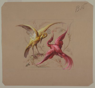 Conception pour papier peint et textiles : Fleurs et oiseaux - Unknown artist
