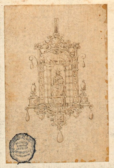 Conception pour un pendentif avec une femme assise avec un livre - Unknown artist