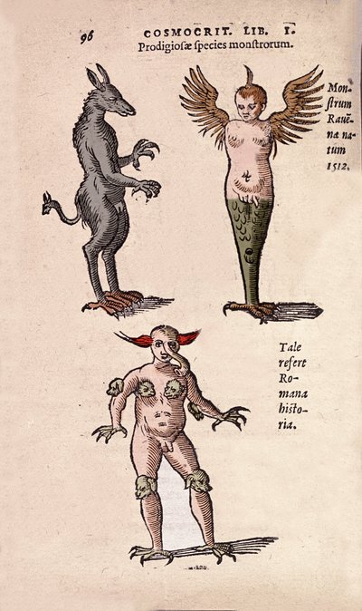 Différents monstres et créatures fantastiques de Cracovie et Ravenne (plaque tirée de « De Natura Divini Caracterismis » de Cornelio Gemma) - Unknown artist