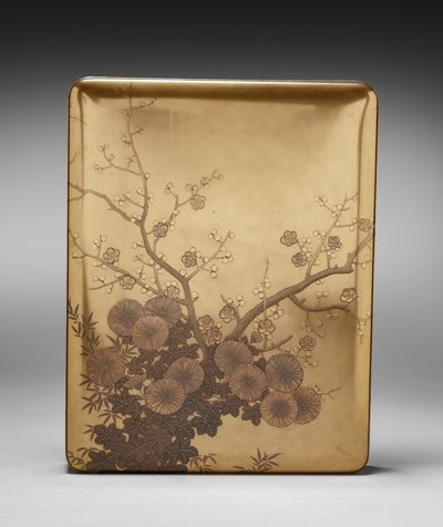 Boîte à documents (Ryōshibako) avec chrysanthème et prune (couvercle) - Unknown artist