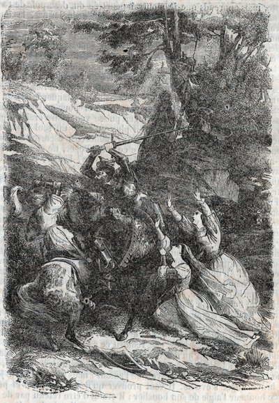 Doralice et Isabelle veulent séparer Mandricard et Zerbin - gravure de 1851 de « Roland furieux » - Unknown artist