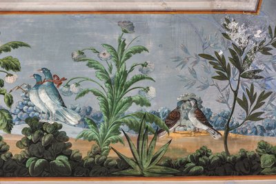 Pigeons et fleurs (détail) - Unknown artist