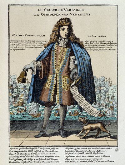 Estampe satirique hollandaise contre Louis XIV : Bataille de la Hougue ou la flotte française, armée pour restaurer Jacques II et commandée par Anne Hilarion de Costentin (Cotentin), comte de Tourville (1642-1701), fut vaincue et partiellement détruite le  - Unknown artist
