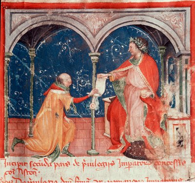 Empereur Frédéric II de Hohenstaufen (1194-1250) accordant des privilèges à la ville d