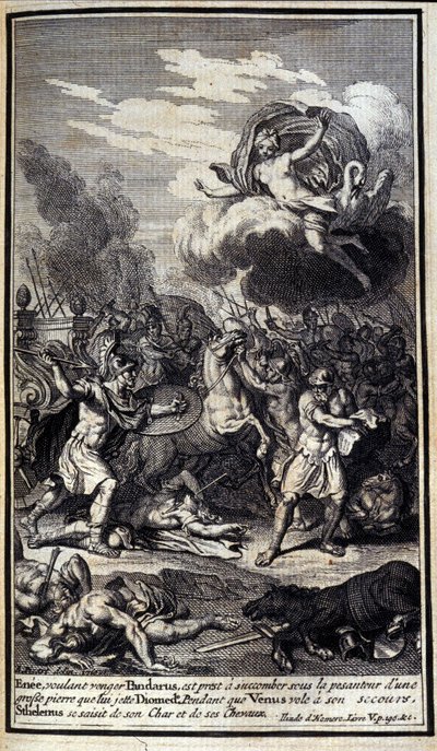 Énée prêt à succomber sous une pierre lancée par Diomède (Illustration de l