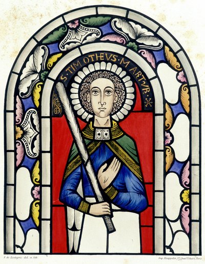 Gravure représentant le vitrail de Saint Timothée, de l