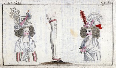 Mode XVIIIe siècle : coiffure et jarretière des femmes vers 1788 - Unknown artist