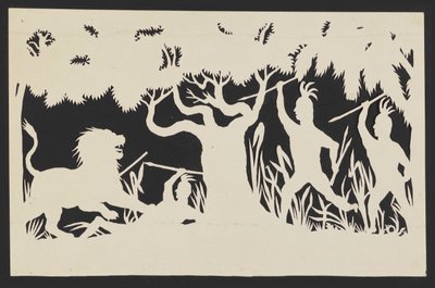 Figures chassant un lion - Unknown artist