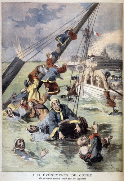 Première guerre sino-japonaise - Événements en Corée : Un navire chinois coulé par les Japonais. Illustration dans "Le Petit Journal" d