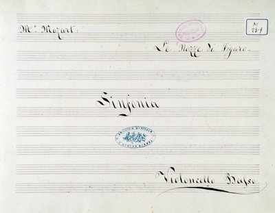 Première page de la partition pour le violoncelle dans Le nozze di Figaro, opéra de Mozart (19ème siècle) - Unknown artist