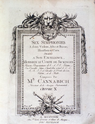 Première page de la partition de la symphonie n° 3 par Christian Cannabich - Unknown artist
