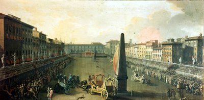Florence, spectacle sur la place Santa Croce. Huile sur toile - Unknown artist