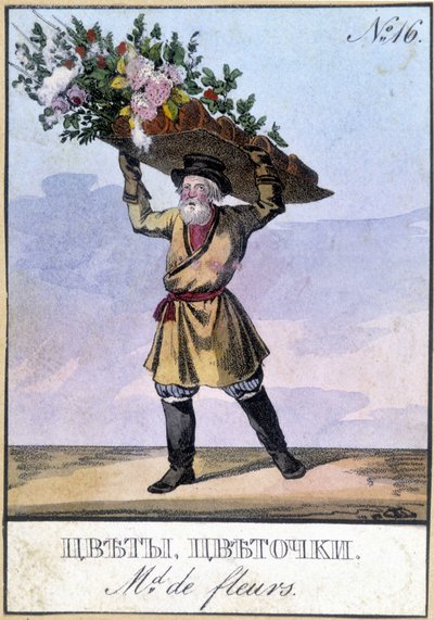 Marchand de fleurs en Russie au 19ème siècle - Unknown artist