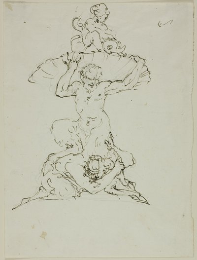 Fontaine avec Satyre et Putto (recto) ; Punchinello (verso) - Unknown artist
