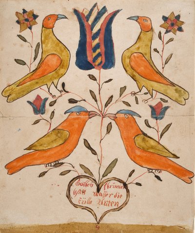 Quatre oiseaux, tulipe et cœur - Unknown artist