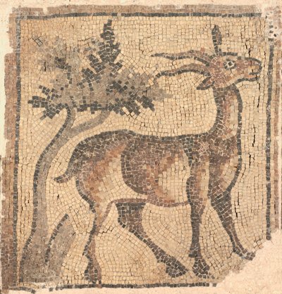 Fragment de mosaïque de sol : Ibex près d