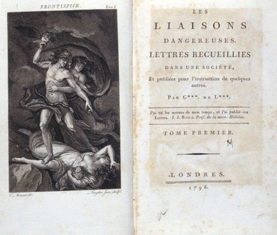 Frontispice et Page de Titre du livre «Les Liaisons dangereuses» de Choderlos de Laclos, Londres - Unknown artist