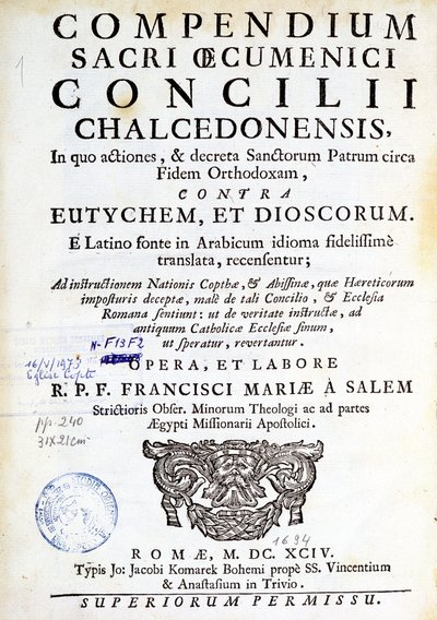 Frontispice de « Compendium sacri oecumenici concilii chalcedonensis » - Unknown artist