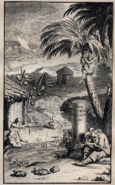 Frontispice du livre « Voyages et aventures de François Leguat et de ses compagnons en deux îles désertes des Indes Orientales » par François Leguat (1637-1735) explorateur français - 1708 - Unknown artist