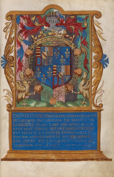 Frontispice avec les armoiries de Claude de Lorraine, duc d