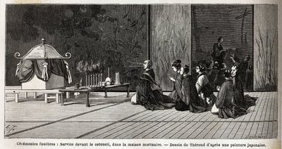 Cérémonies funéraires : service religieux devant le cercueil, dans la maison mortuaire - Unknown artist