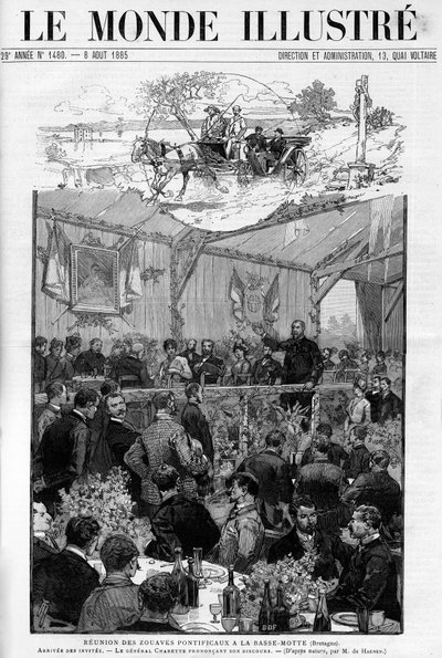 Discours du général Charette lors de la réunion des Zouaves pontificaux à la Basse Motte en Bretagne. Dans « Le Monde Illustré » 1885. - Unknown artist