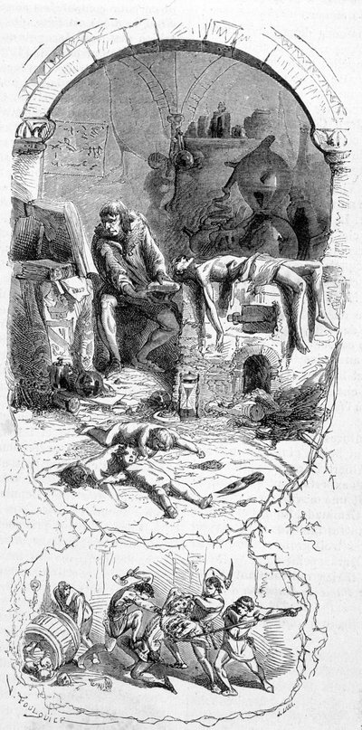 Gilles de Rais (Retz ou Rays) (1404-1440) en situation : les sorciers, pour leurs opérations magiques, achetaient des enfants mort-nés (XVe siècle) - gravure, n.d. - Unknown artist
